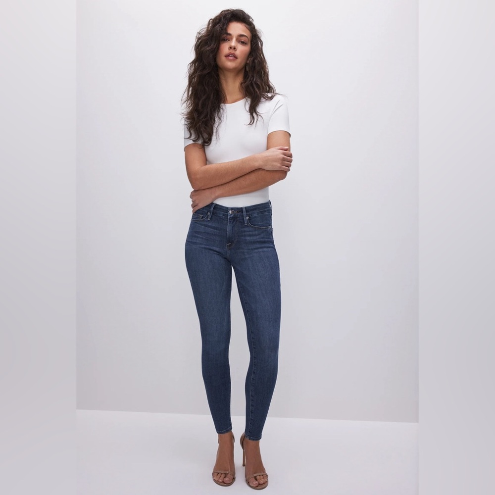 Good American Good Skinny Jeans Dark Blue Denim Stretch High Rise